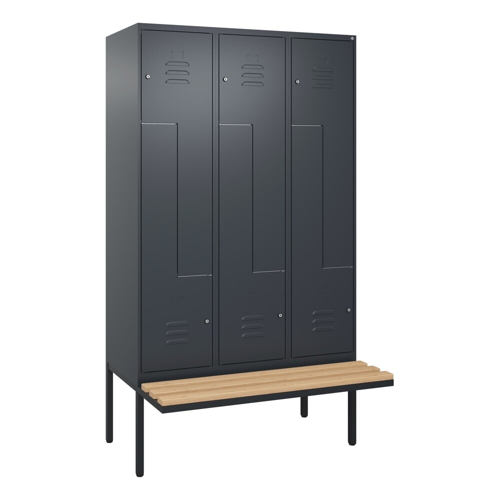 Produktabbildung Nr. 9: C+P Z-Spind Classic PLUS, 6 Abteile, HxBxT 2.120 x 1.200 x 815 mm, Zylinderschloss, auskragende Bank aus Buche, anthrazitgrau, anthrazitgrau