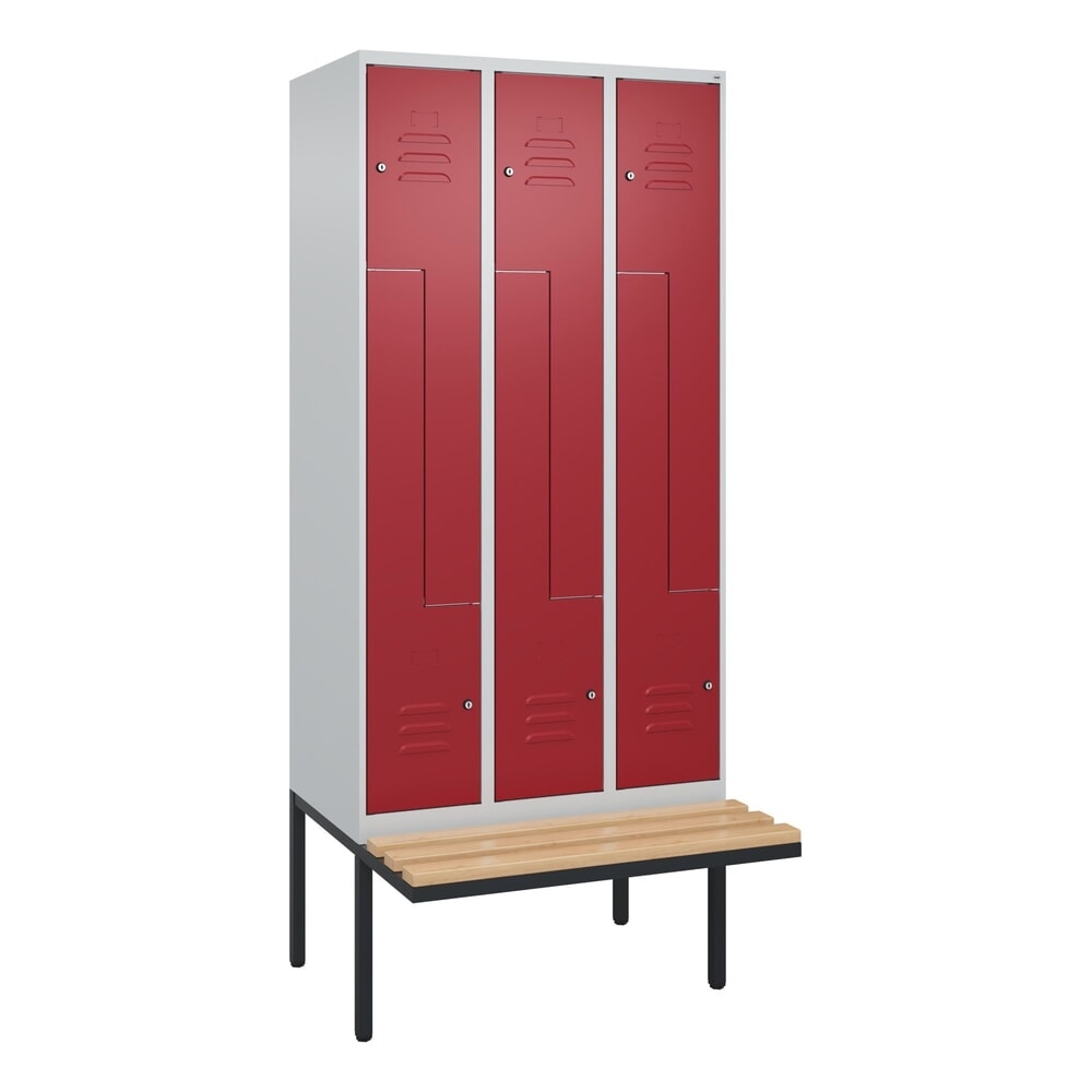 C+P Z-Spind Classic PLUS, 6 Abteile, HxBxT 2.120 x 900 x 815 mm, Zylinderschloss, auskragende Bank aus Buche, lichtgrau, rubinrot N° de l'image du produit 9 : C+P Z-Spind Classic PLUS, 6 Abteile, HxBxT 2.120 x 900 x 815 mm, Zylinderschloss, auskragende Bank aus Buche, lichtgrau, rubinrot