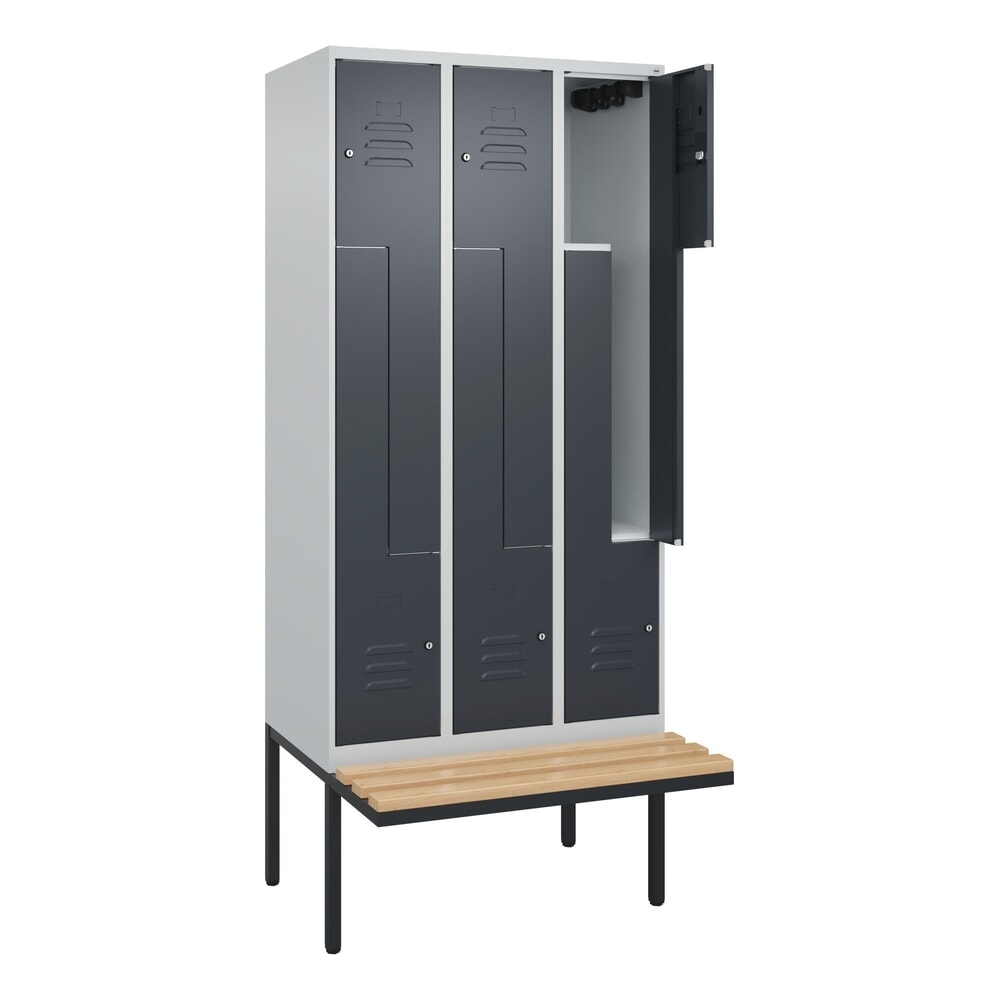 C+P Z-Spind Classic PLUS, 6 Abteile, HxBxT 2.120 x 900 x 815 mm, Zylinderschloss, auskragende Bank aus Buche, lichtgrau, anthrazitgrau Produktabbildung Nr. 1: C+P Z-Spind Classic PLUS, 6 Abteile, HxBxT 2.120 x 900 x 815 mm, Zylinderschloss, auskragende Bank aus Buche, lichtgrau, anthrazitgrau