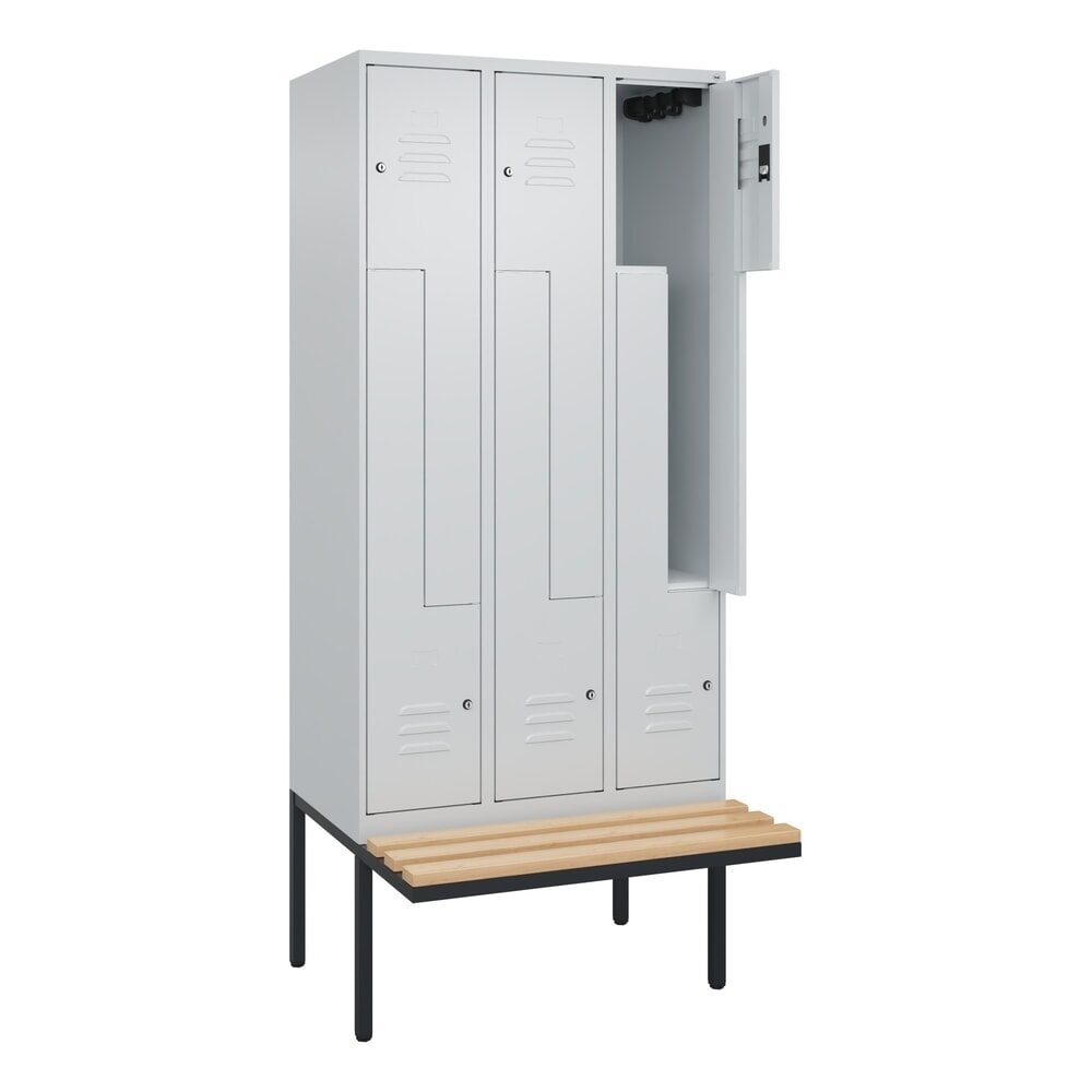 C+P Z-Spind Classic PLUS, 6 Abteile, HxBxT 2.120 x 900 x 815 mm, Zylinderschloss, auskragende Bank aus Buche, lichtgrau, lichtgrau N° de l'image du produit 1 : C+P Z-Spind Classic PLUS, 6 Abteile, HxBxT 2.120 x 900 x 815 mm, Zylinderschloss, auskragende Bank aus Buche, lichtgrau, lichtgrau