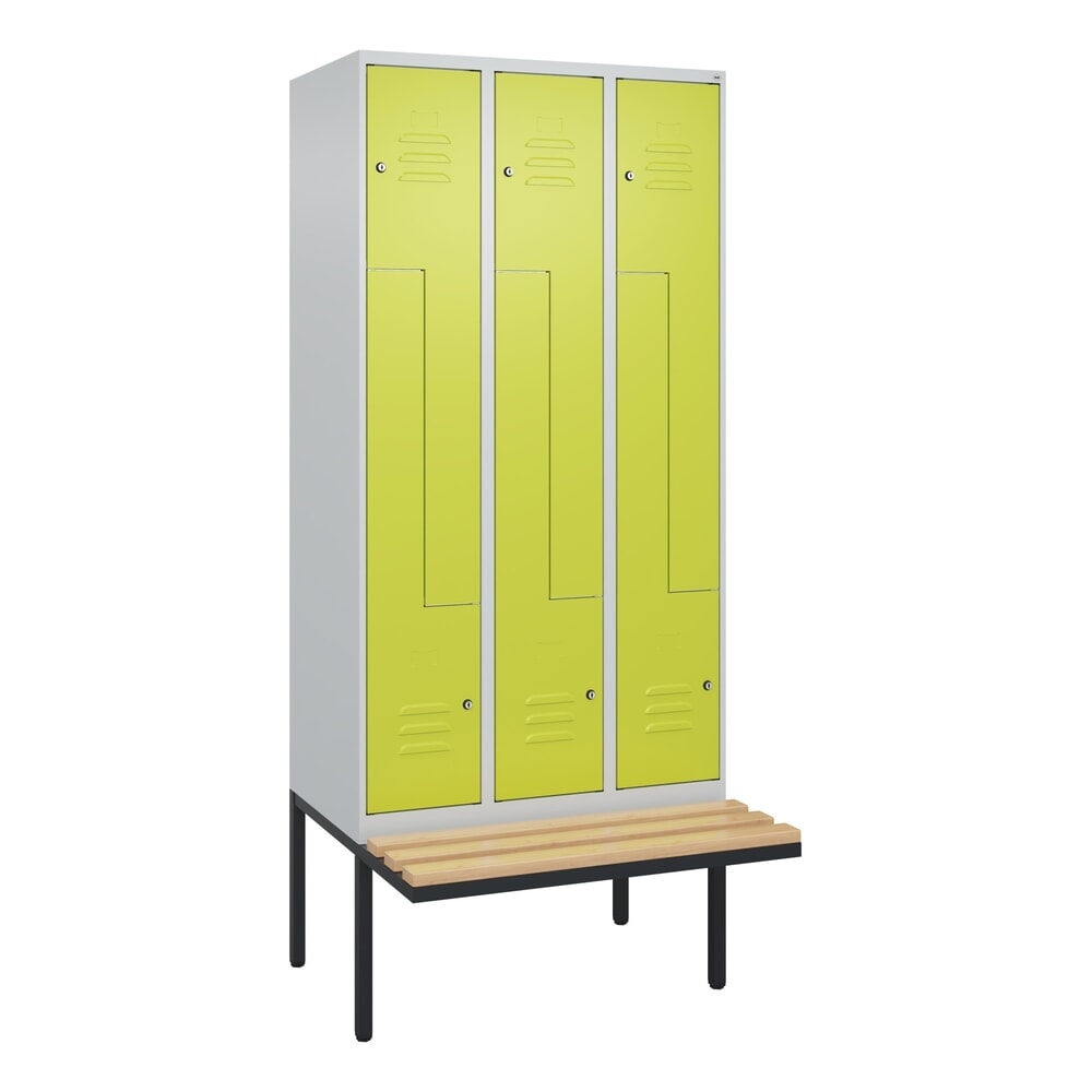 C+P Z-Spind Classic PLUS, 6 Abteile, HxBxT 2.120 x 900 x 815 mm, Zylinderschloss, auskragende Bank aus Buche, lichtgrau, clowngrün Produktabbildung Nr. 9: C+P Z-Spind Classic PLUS, 6 Abteile, HxBxT 2.120 x 900 x 815 mm, Zylinderschloss, auskragende Bank aus Buche, lichtgrau, clowngrün