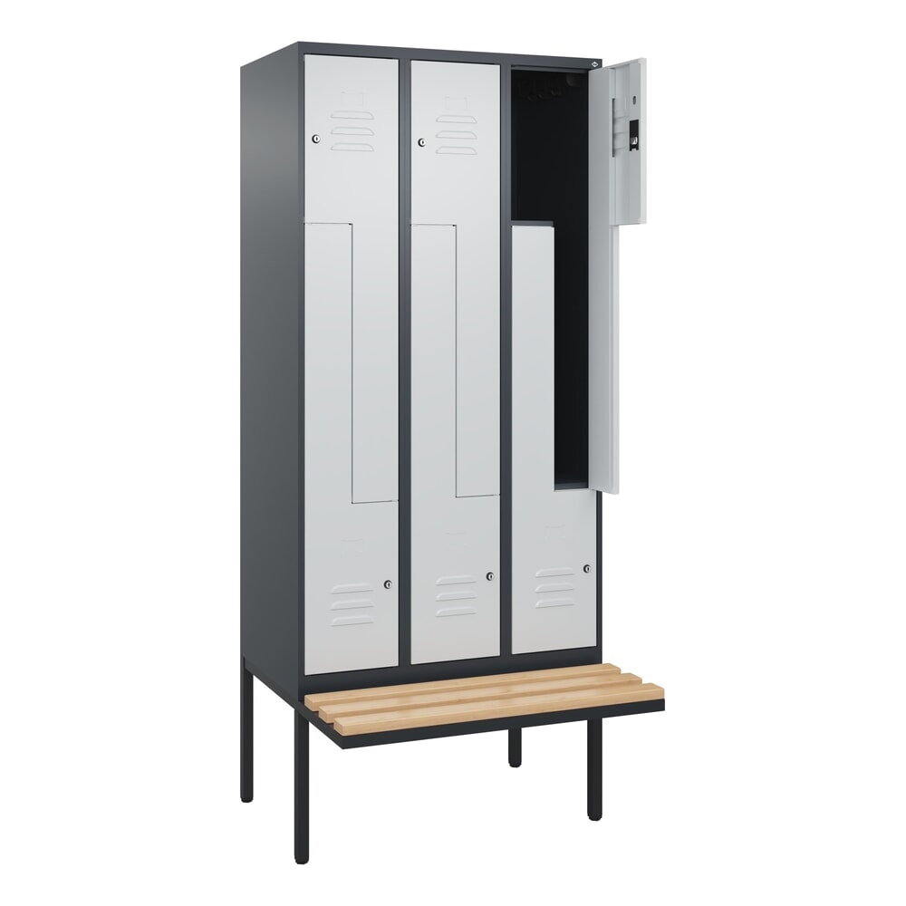 C+P Z-Spind Classic PLUS, 6 Abteile, HxBxT 2.120 x 900 x 815 mm, Zylinderschloss, auskragende Bank aus Buche, anthrazitgrau, lichtgrau Produktabbildung Nr. 1: C+P Z-Spind Classic PLUS, 6 Abteile, HxBxT 2.120 x 900 x 815 mm, Zylinderschloss, auskragende Bank aus Buche, anthrazitgrau, lichtgrau