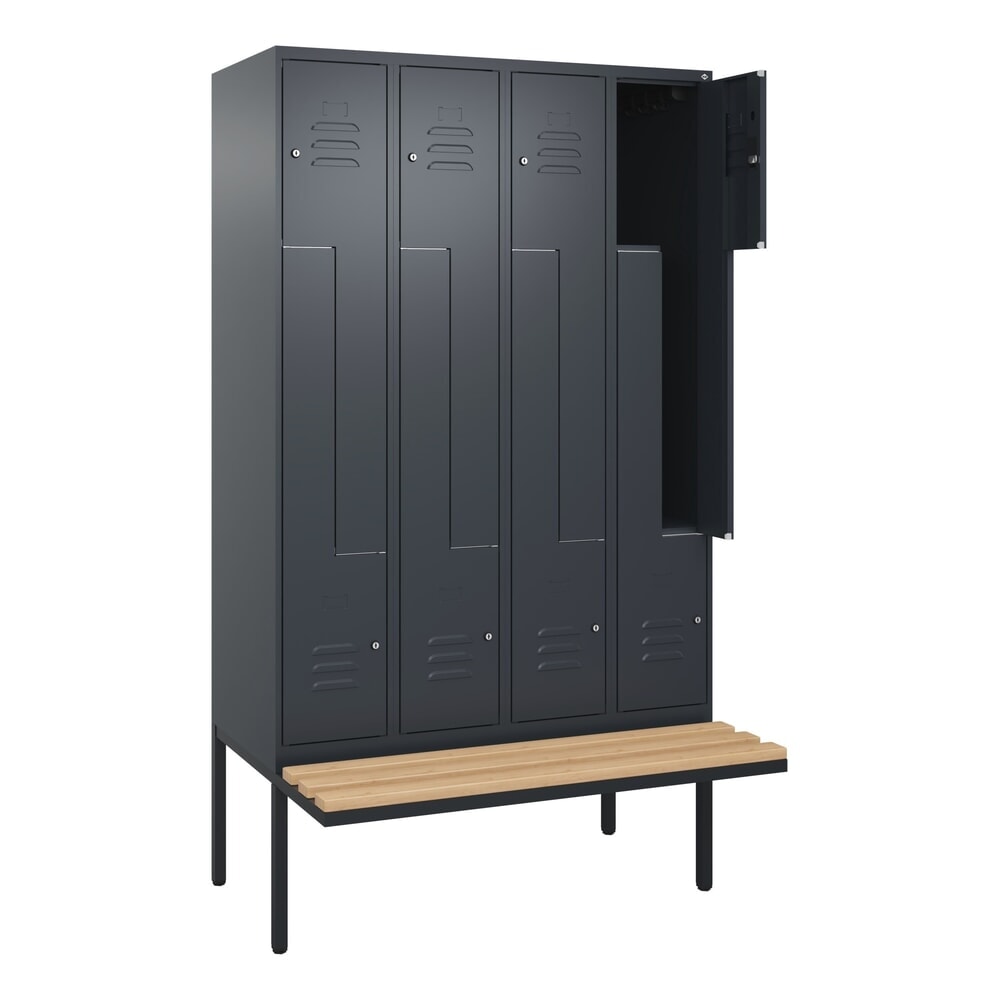 Produktabbildung: C+P Z-Spind Classic PLUS, 8 Abteile, HxBxT 2.120 x 1.200 x 815 mm, Zylinderschloss, auskragende Bank aus Buche, anthrazitgrau, anthrazitgrau