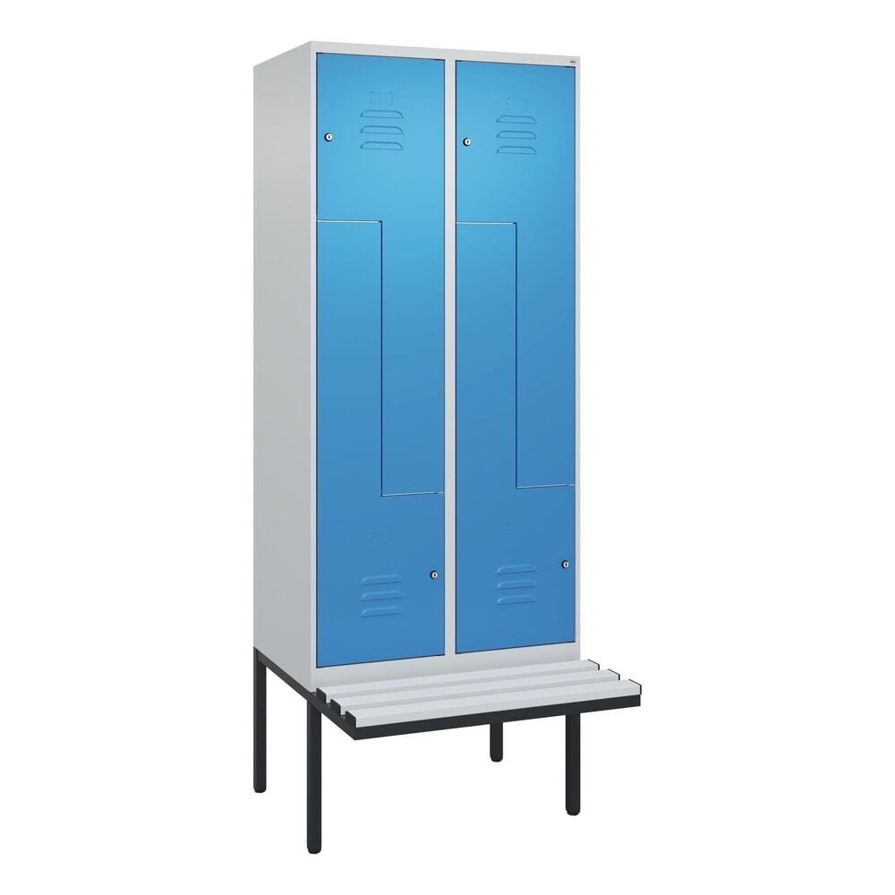 C+P Z-Spind Classic PLUS, 4 Abteile, HxBxT 2.120 x 800 x 815 mm, Zylinderschloss, auskragende Bank aus Kunststoff, lichtgrau, lichtblau N° de l'image du produit 9 : C+P Z-Spind Classic PLUS, 4 Abteile, HxBxT 2.120 x 800 x 815 mm, Zylinderschloss, auskragende Bank aus Kunststoff, lichtgrau, lichtblau