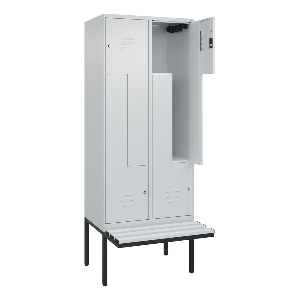 C+P Z-Spind Classic PLUS, 4 Abteile, HxBxT 2.120 x 800 x 815 mm, Zylinderschloss, auskragende Bank aus Kunststoff, lichtgrau, lichtgrau Produktabbildung: C+P Z-Spind Classic PLUS, 4 Abteile, HxBxT 2.120 x 800 x 815 mm, Zylinderschloss, auskragende Bank aus Kunststoff, lichtgrau, lichtgrau
