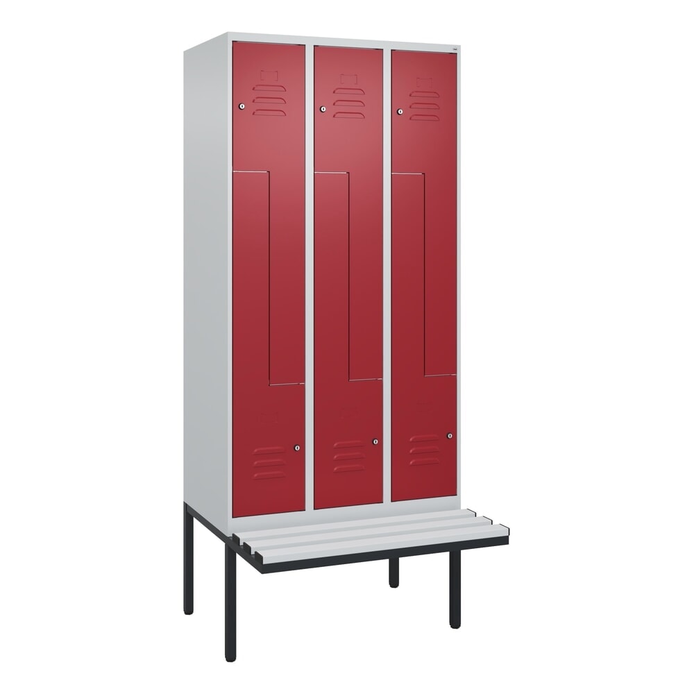 C+P Z-Spind Classic PLUS, 6 Abteile, HxBxT 2.120 x 900 x 815 mm, Zylinderschloss, auskragende Bank aus Kunststoff, lichtgrau, rubinrot N° de l'image du produit 9 : C+P Z-Spind Classic PLUS, 6 Abteile, HxBxT 2.120 x 900 x 815 mm, Zylinderschloss, auskragende Bank aus Kunststoff, lichtgrau, rubinrot