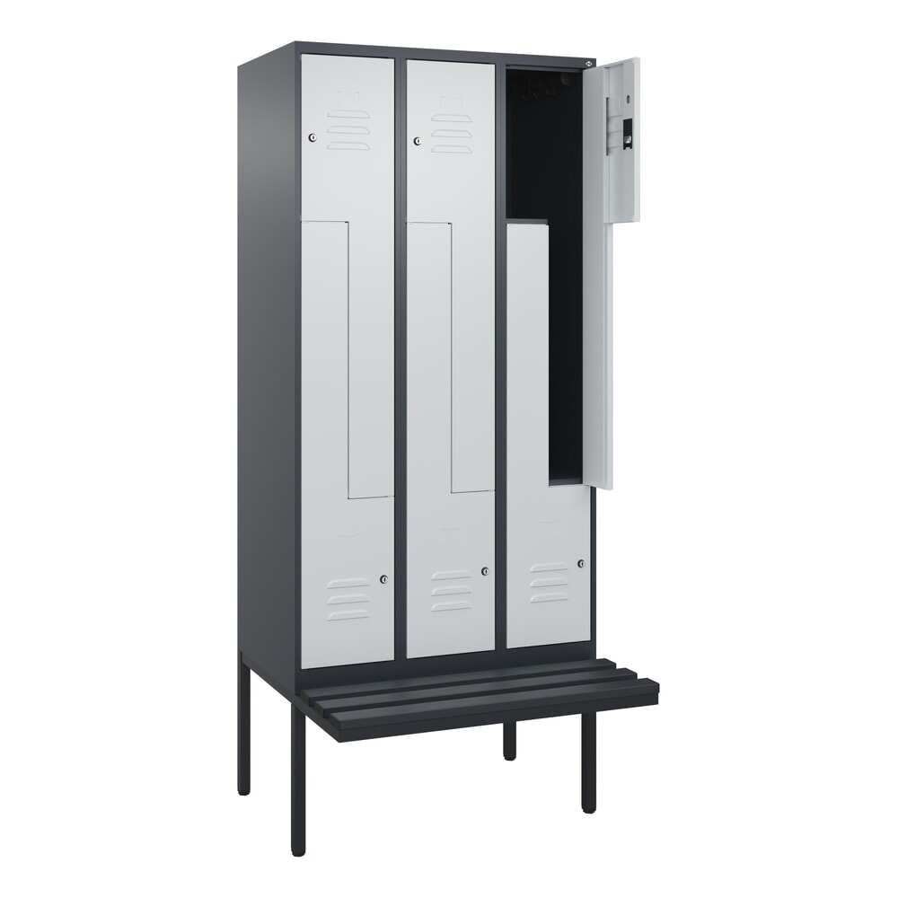 C+P Z-Spind Classic PLUS, 6 Abteile, HxBxT 2.120 x 900 x 815 mm, Zylinderschloss, auskragende Bank aus Kunststoff, anthrazitgrau, lichtgrau Produktabbildung Nr. 1: C+P Z-Spind Classic PLUS, 6 Abteile, HxBxT 2.120 x 900 x 815 mm, Zylinderschloss, auskragende Bank aus Kunststoff, anthrazitgrau, lichtgrau