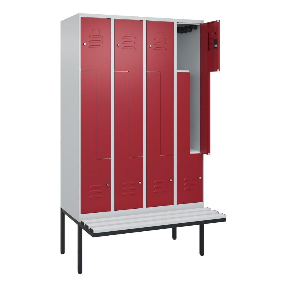C+P Z-Spind Classic PLUS, 8 Abteile, HxBxT 2.120 x 1.200 x 815 mm, Zylinderschloss, auskragende Bank aus Kunststoff, lichtgrau, rubinrot Illustration du produit: C+P Z-Spind Classic PLUS, 8 Abteile, HxBxT 2.120 x 1.200 x 815 mm, Zylinderschloss, auskragende Bank aus Kunststoff, lichtgrau, rubinrot