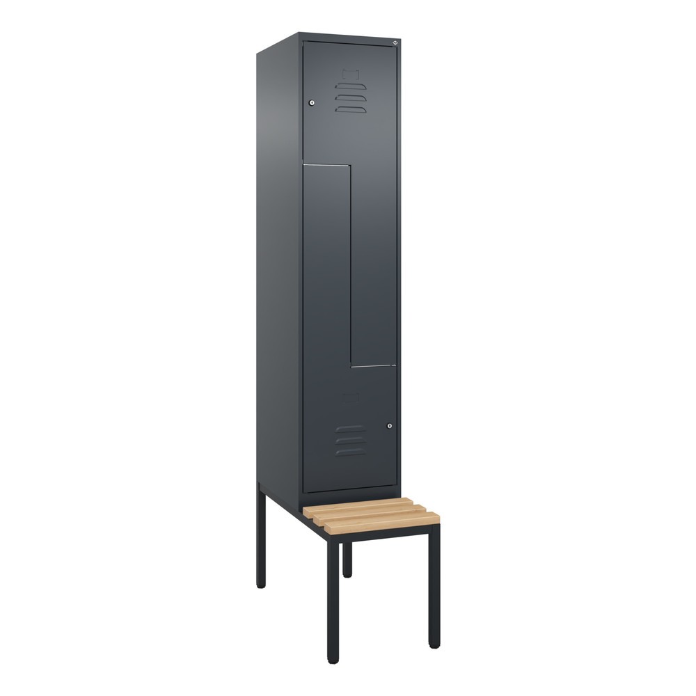 Produktabbildung: C+P Z-Spind Classic PLUS, 2 Abteile, HxBxT 2.120 x 400 x 815 mm, Zylinderschloss, untergebaute Bank aus Buche, anthrazitgrau, anthrazitgrau