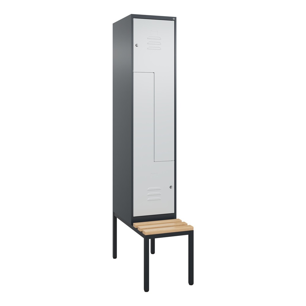 Produktabbildung: C+P Z-Spind Classic PLUS, 2 Abteile, HxBxT 2.120 x 400 x 815 mm, Zylinderschloss, untergebaute Bank aus Buche, anthrazitgrau, lichtgrau
