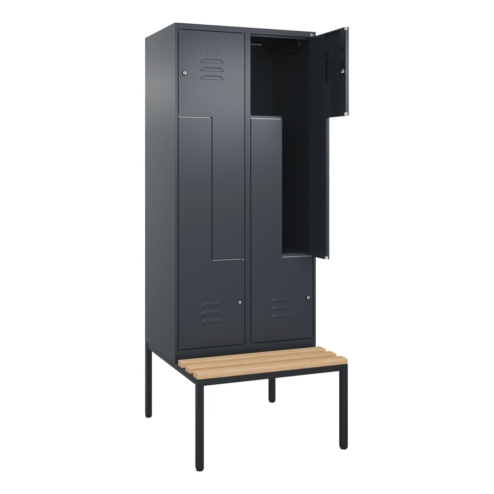 Illustration du produit: C+P Z-Spind Classic PLUS, 4 Abteile, HxBxT 2.120 x 800 x 815 mm, Zylinderschloss, untergebaute Bank aus Buche, anthrazitgrau, anthrazitgrau