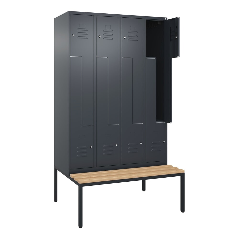 Illustration du produit: C+P Z-Spind Classic PLUS, 8 Abteile, HxBxT 2.120 x 1.200 x 815 mm, Zylinderschloss, untergebaute Bank aus Buche, anthrazitgrau, anthrazitgrau