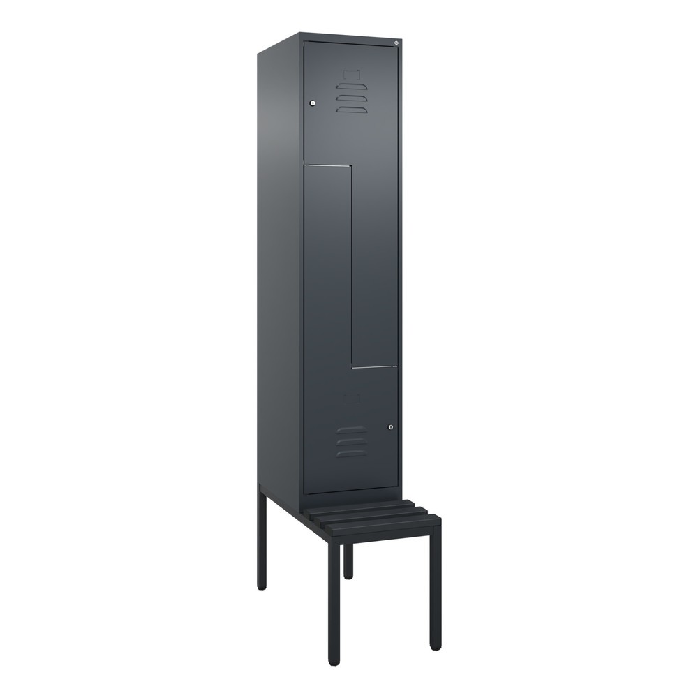Produktabbildung: C+P Z-Spind Classic PLUS, 2 Abteile, HxBxT 2.120 x 400 x 815 mm, Zylinderschloss, untergebaute Bank aus Kunststoff, anthrazitgrau, anthrazitgrau
