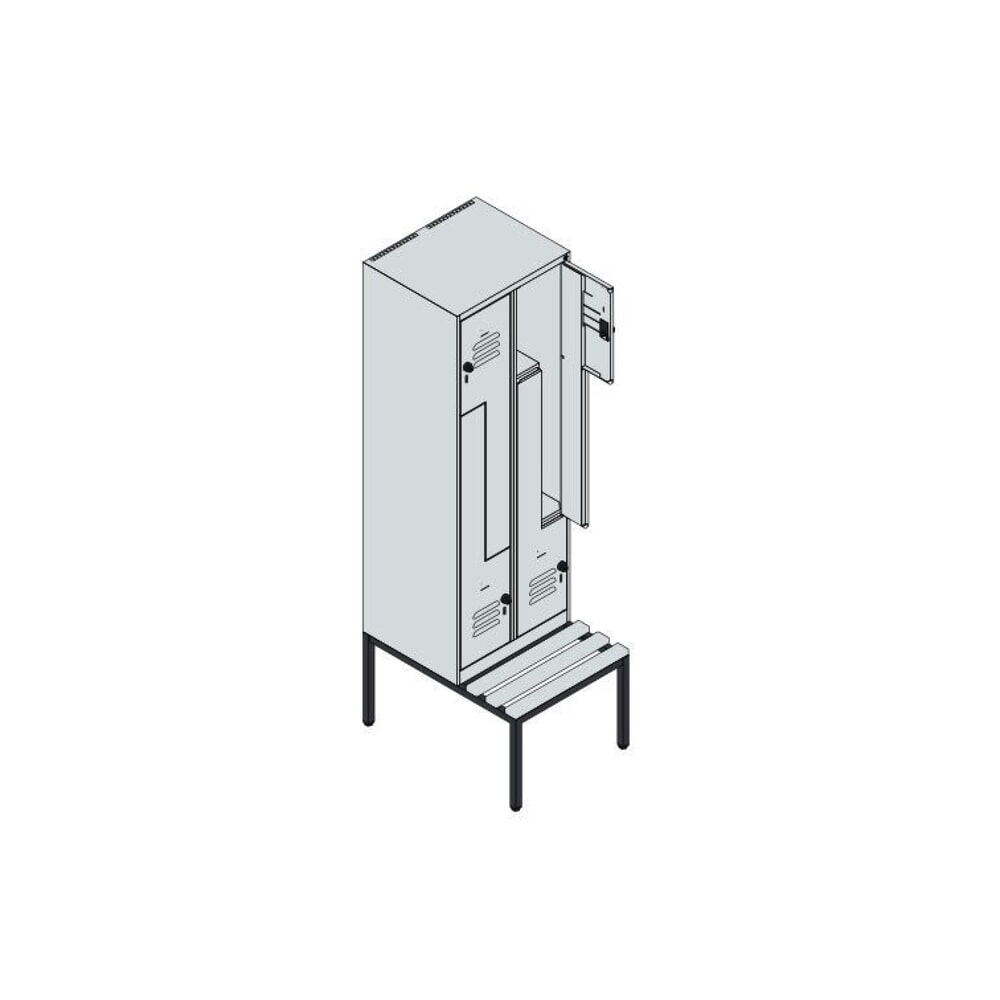 N° de l'image du produit 8 : C+P Z-Spind Classic PLUS, 4 Abteile, HxBxT 2.120 x 600 x 815 mm, Zylinderschloss, untergebaute Bank aus Kunststoff, anthrazitgrau, lichtgrau