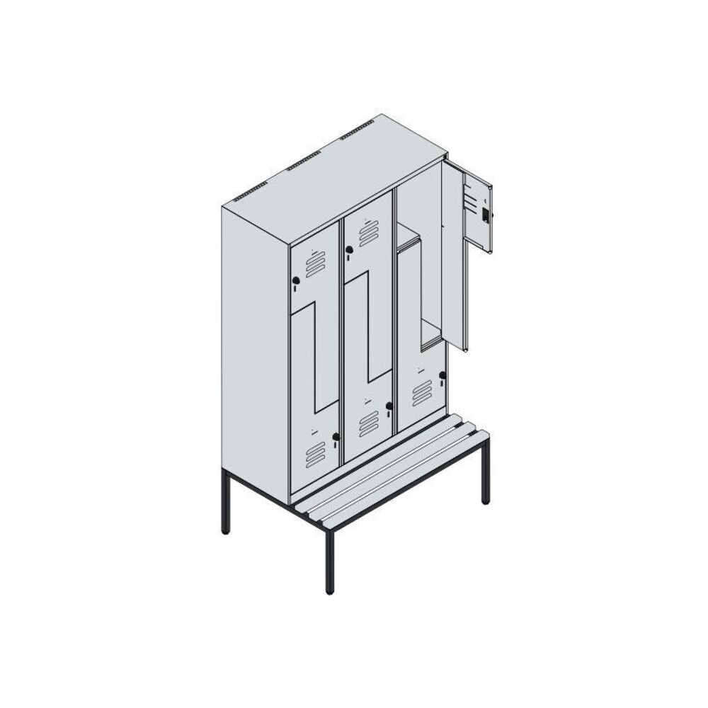 N° de l'image du produit 8 : C+P Z-Spind Classic PLUS, 6 Abteile, HxBxT 2.120 x 1.200 x 815 mm, für Vorhängeschloss, untergebaute Bank aus Kunststoff, lichtgrau, rubinrot