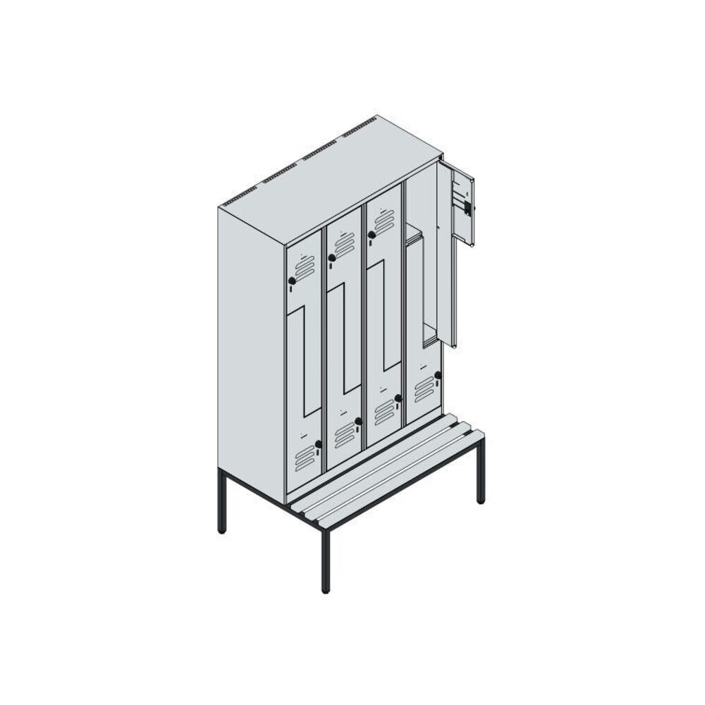 Produktabbildung Nr. 8: C+P Z-Spind Classic PLUS, 8 Abteile, HxBxT 2.120 x 1.200 x 815 mm, für Vorhängeschloss, untergebaute Bank aus Buche, lichtgrau, lichtgrau