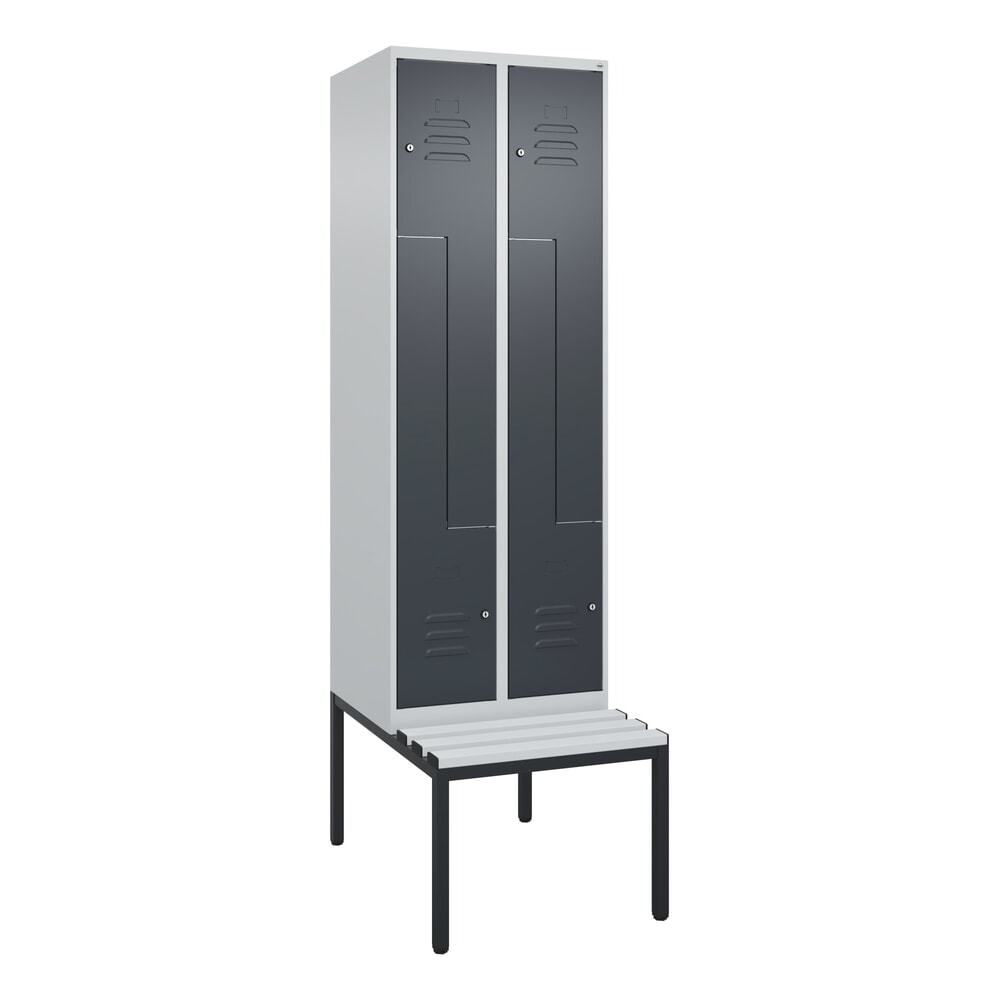 N° de l'image du produit 9 : C+P Z-Spind Classic PLUS, 4 Abteile, HxBxT 2.120 x 600 x 815 mm, Zylinderschloss, untergebaute Bank aus Kunststoff, lichtgrau, anthrazitgrau