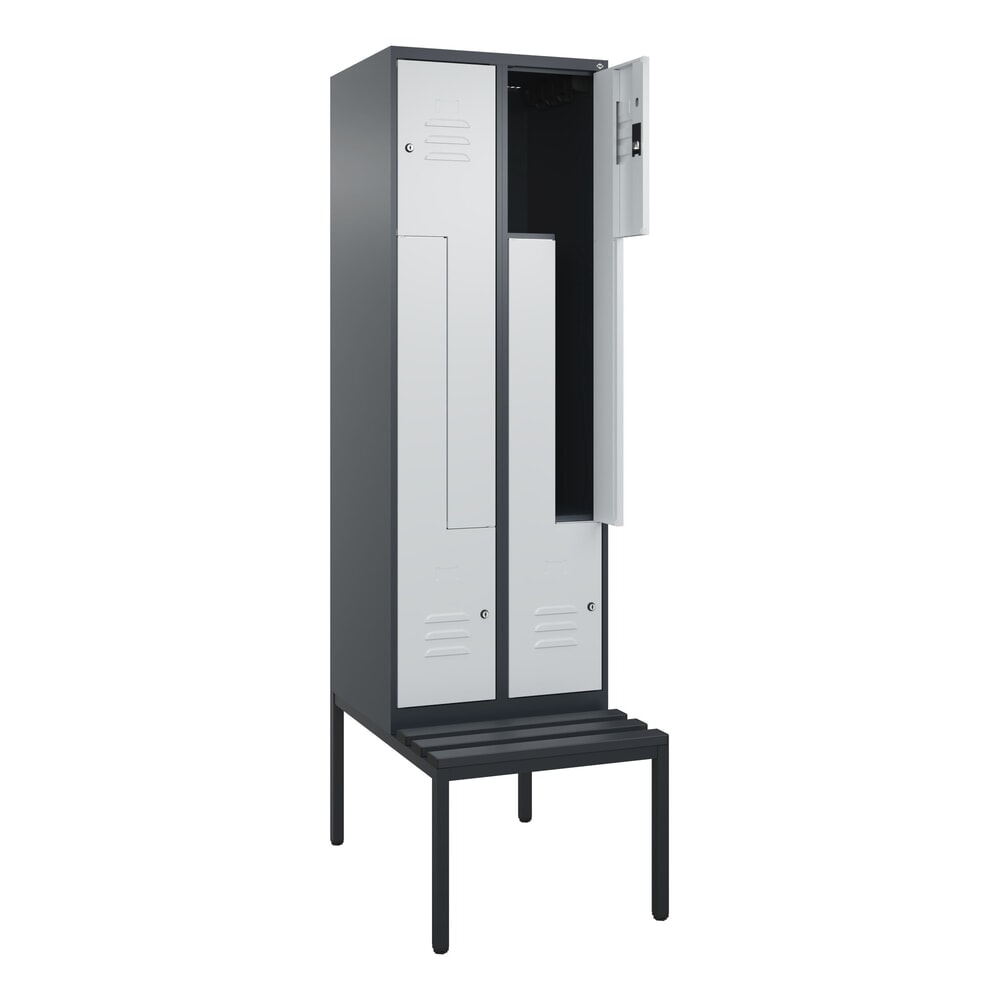 Illustration du produit: C+P Z-Spind Classic PLUS, 4 Abteile, HxBxT 2.120 x 600 x 815 mm, Zylinderschloss, untergebaute Bank aus Kunststoff, anthrazitgrau, lichtgrau