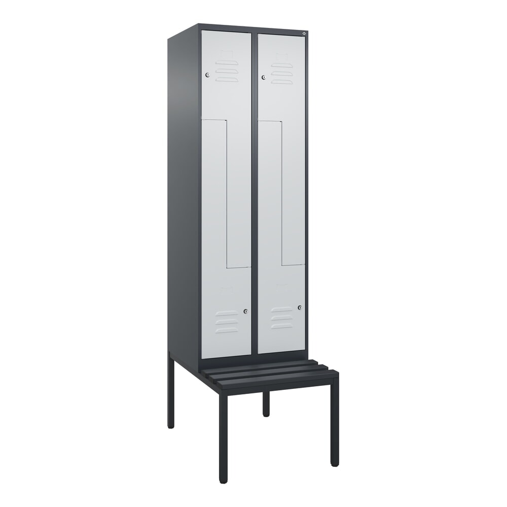 N° de l'image du produit 9 : C+P Z-Spind Classic PLUS, 4 Abteile, HxBxT 2.120 x 600 x 815 mm, Zylinderschloss, untergebaute Bank aus Kunststoff, anthrazitgrau, lichtgrau