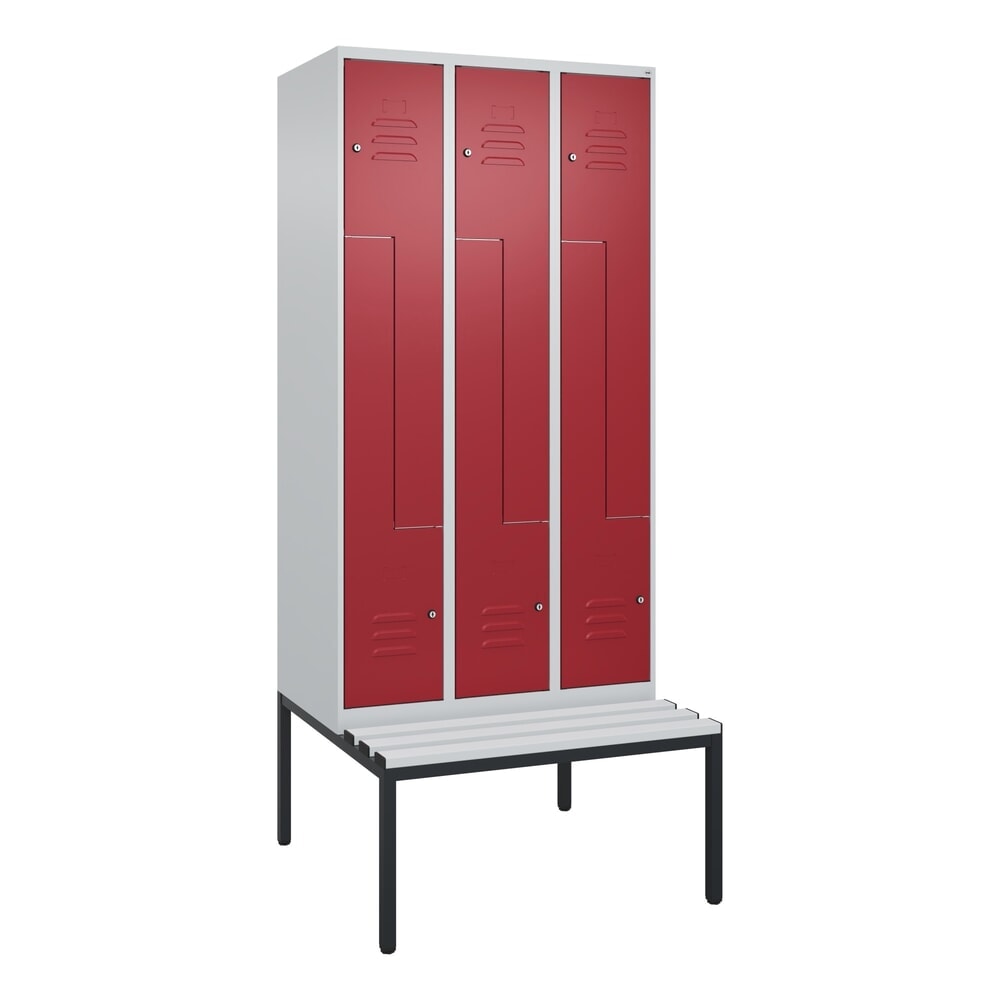 N° de l'image du produit 9 : C+P Z-Spind Classic PLUS, 6 Abteile, HxBxT 2.120 x 900 x 815 mm, Zylinderschloss, untergebaute Bank aus Kunststoff, lichtgrau, rubinrot