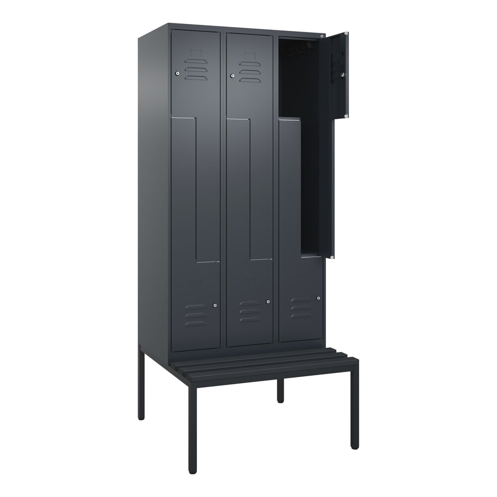 Illustration du produit: C+P Z-Spind Classic PLUS, 6 Abteile, HxBxT 2.120 x 900 x 815 mm, Zylinderschloss, untergebaute Bank aus Kunststoff, anthrazitgrau, anthrazitgrau