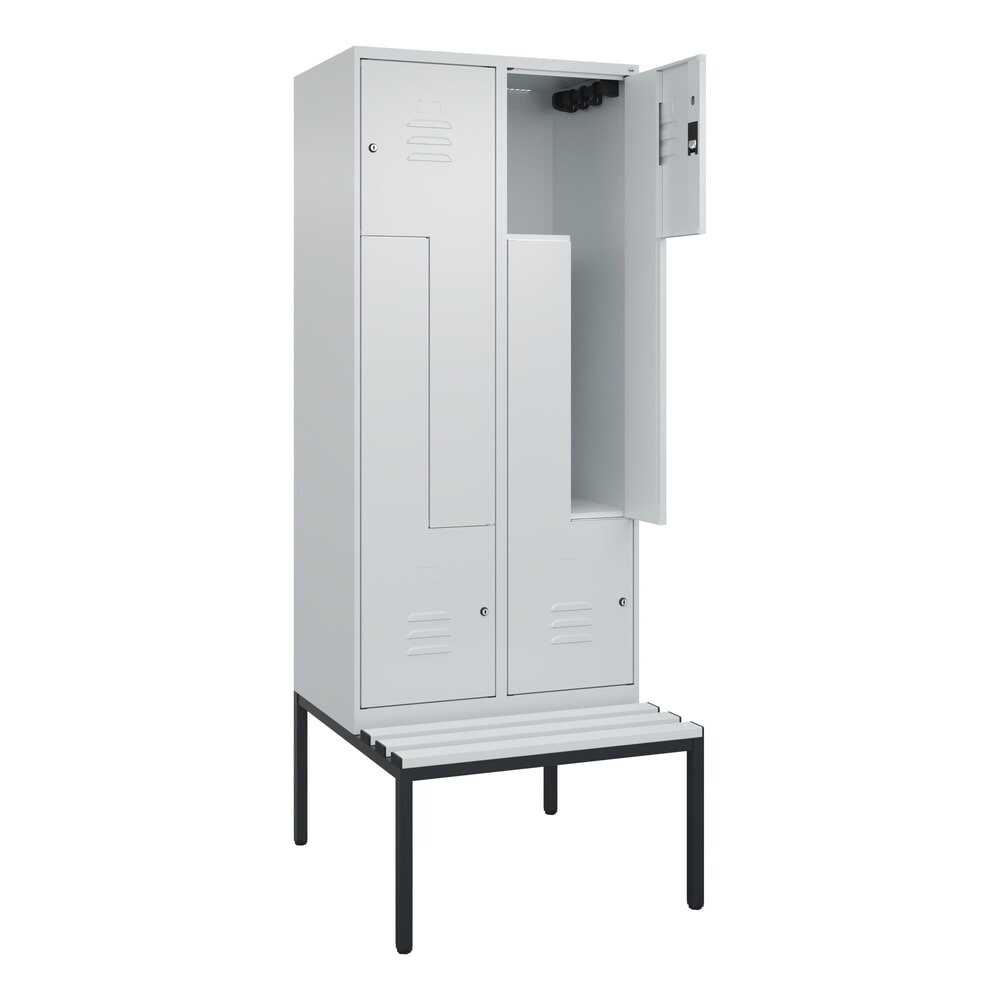 Illustration du produit: C+P Z-Spind Classic PLUS, 4 Abteile, HxBxT 2.120 x 800 x 815 mm, Zylinderschloss, untergebaute Bank aus Kunststoff, lichtgrau, lichtgrau