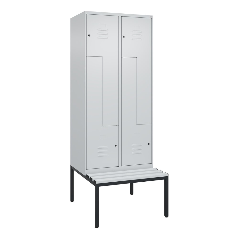 N° de l'image du produit 9 : C+P Z-Spind Classic PLUS, 4 Abteile, HxBxT 2.120 x 800 x 815 mm, Zylinderschloss, untergebaute Bank aus Kunststoff, lichtgrau, lichtgrau