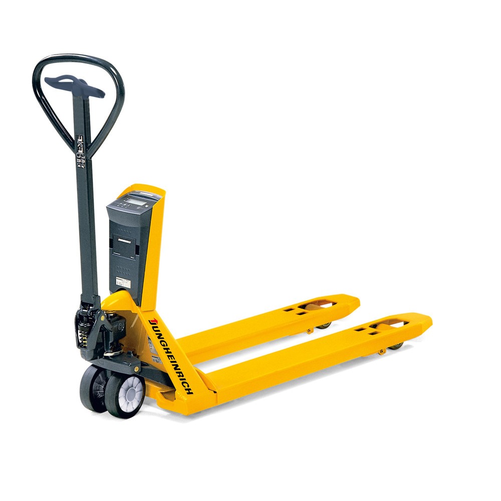 Illustration du produit: Transpalette Jungheinrich avec balance AMW 22p avec affichage confort, capacité de charge 2 200 kg, caoutchouc plein/polyuréthane