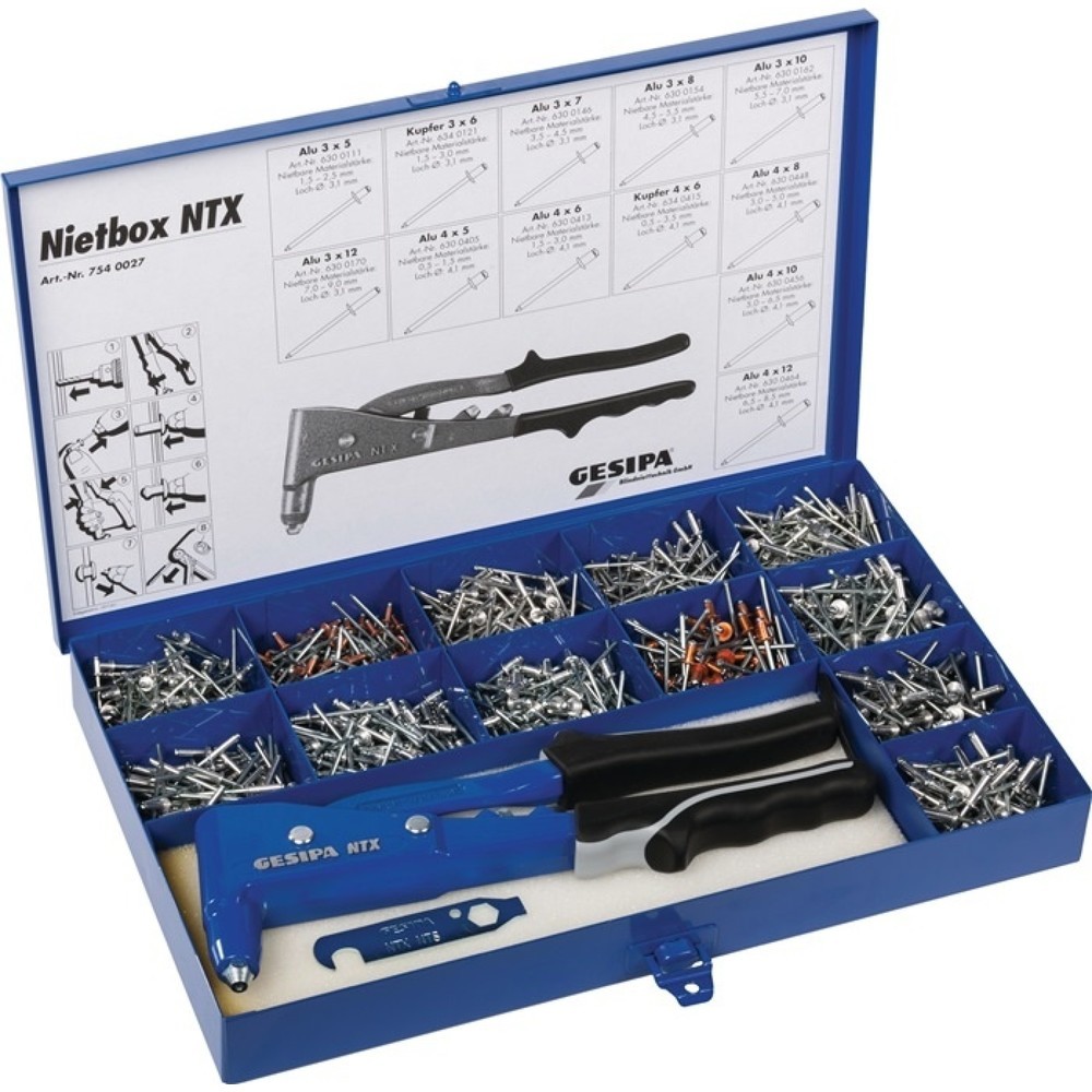 Illustration du produit: Assortiment de rivets POP Nietbox 942 pièces NTX et rivet POP Alu/acier, cuivre/