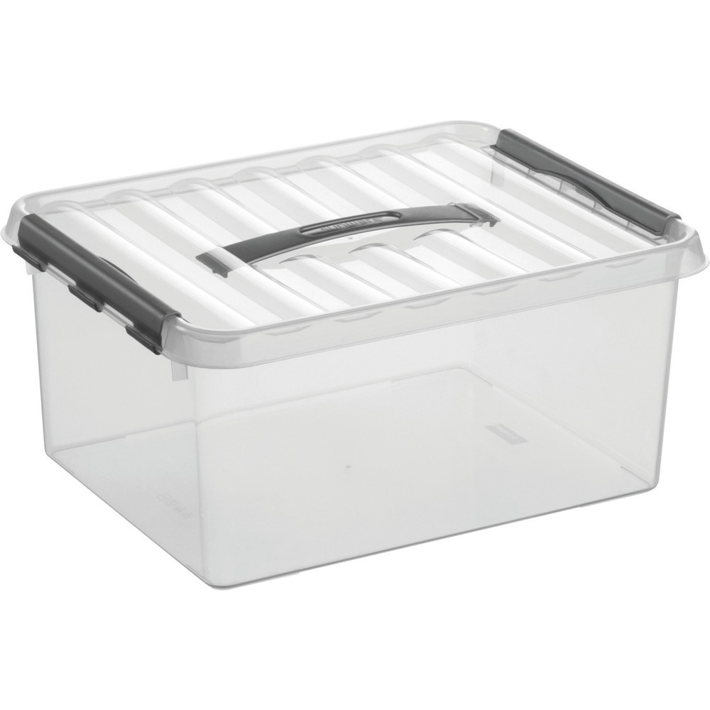 Produktabbildung Nr. 1: Caisse de rangement helit « the q-line », avec couvercle et poignée, 15 litres, transparente