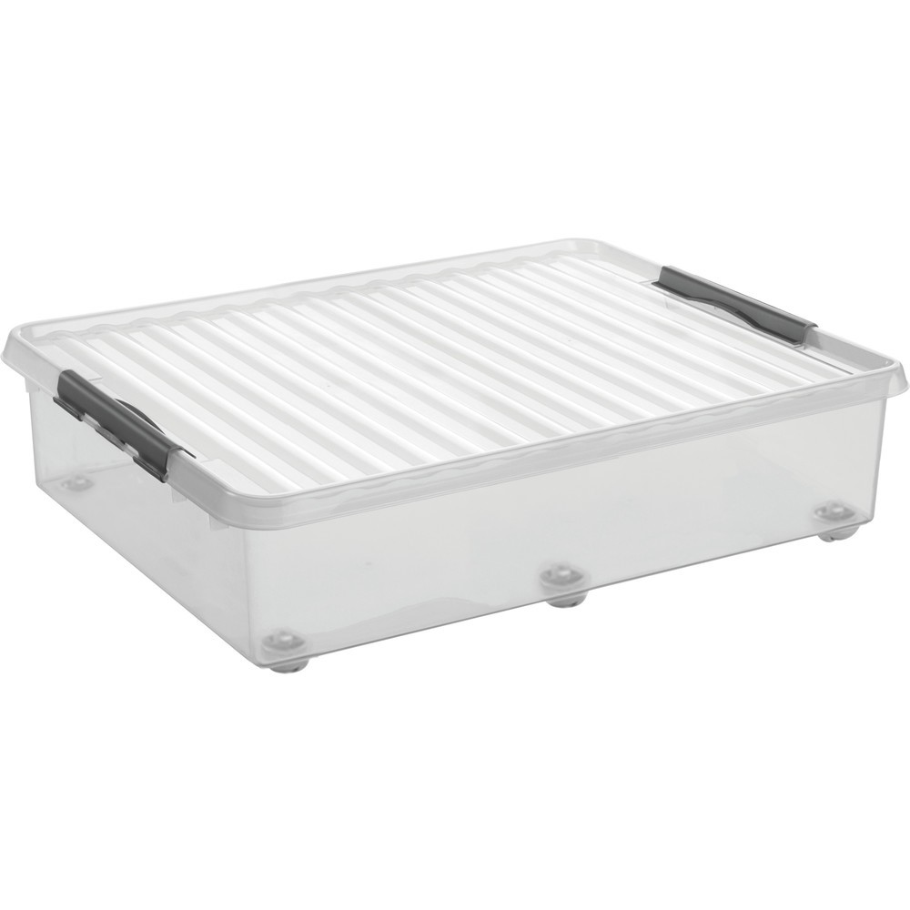 Produktabbildung Nr. 1: Caisse de rangement helit « the q-line » avec couvercle, roulettes pivotantes à 360°, 60 litres, transparente