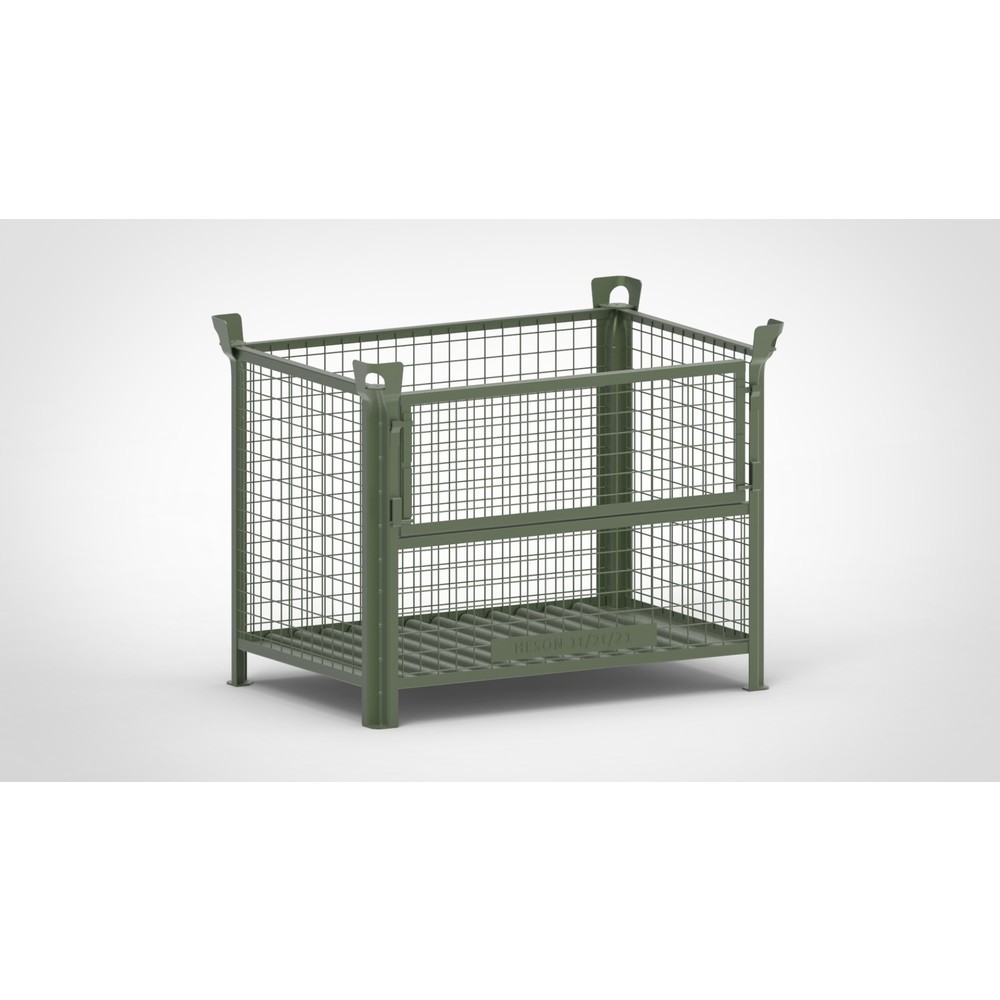 Illustration du produit: Caisse grillagée HESON®, avec ½ rabat grillagé, peinte, H x l x P 900 x 1 200 x 800 mm, vert réséda