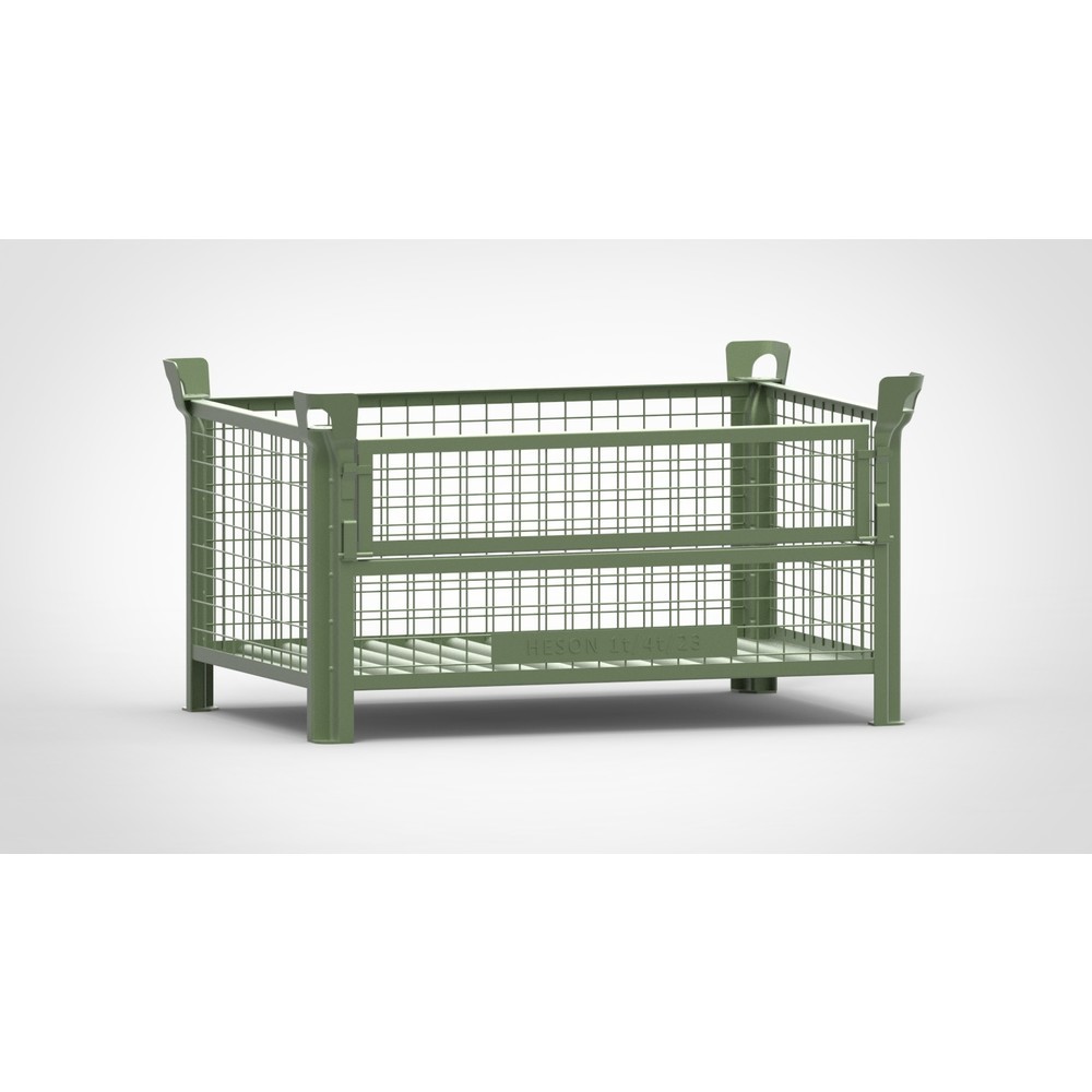 Illustration du produit: Caisse grillagée HESON®, avec ½ rabat grillagé, peinte, H x l x P 600 x 1 200 x 800 mm, vert réséda