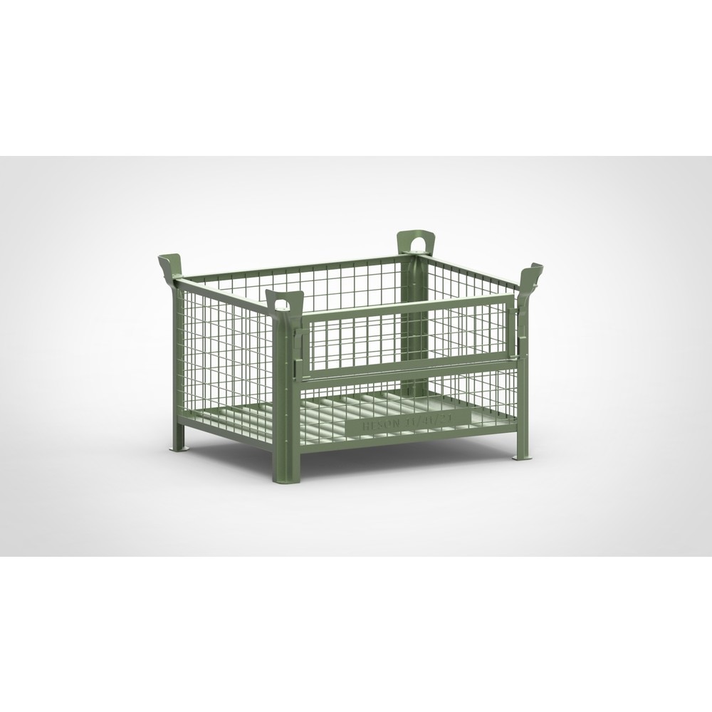 Illustration du produit: Caisse grillagée HESON®, avec ½ rabat grillagé, peinte, H x l x P 600 x 1 000 x 800 mm, vert réséda