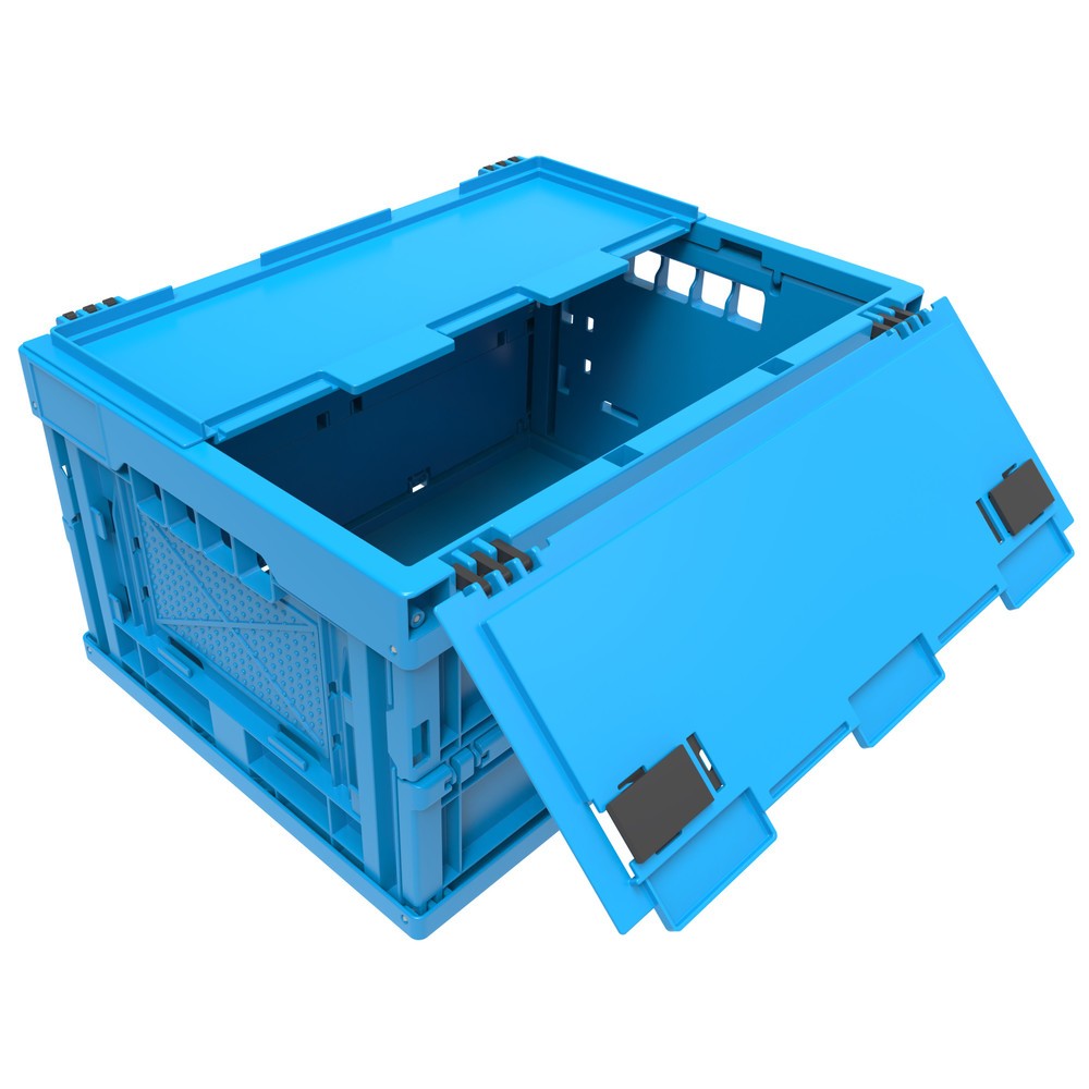 Illustration du produit: Caisse pliante norme Europe Premium, avec couvercle à charnières, 21 litres, bleu