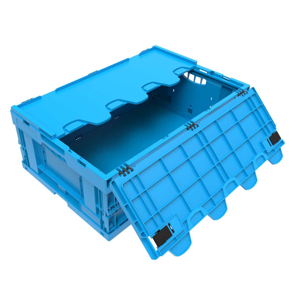 Illustration du produit: Caisse pliante norme Europe Premium, avec couvercle à charnières, 42 litres, bleu