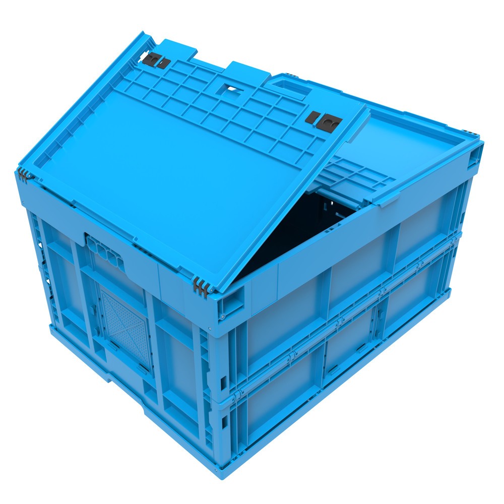 Illustration du produit: Caisse pliante norme Europe Premium, avec couvercle à charnières, 165 litres, bleu