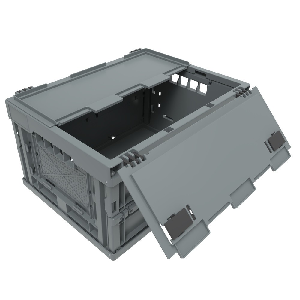 Illustration du produit: Caisse pliante norme Europe Premium, avec couvercle à charnières, 21 litres, gris