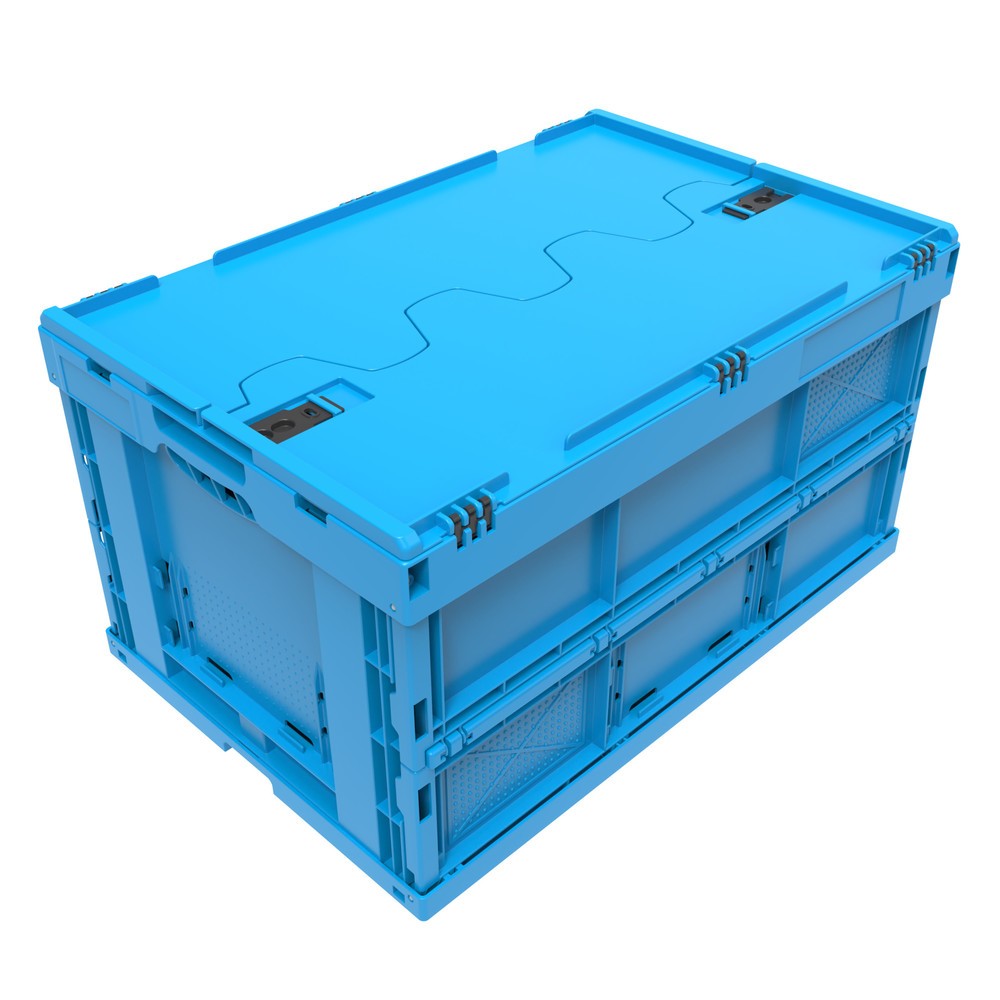 Produktabbildung Nr. 3: Caisse pliante norme Europe Premium, avec couvercle à charnières, 60 litres, bleu