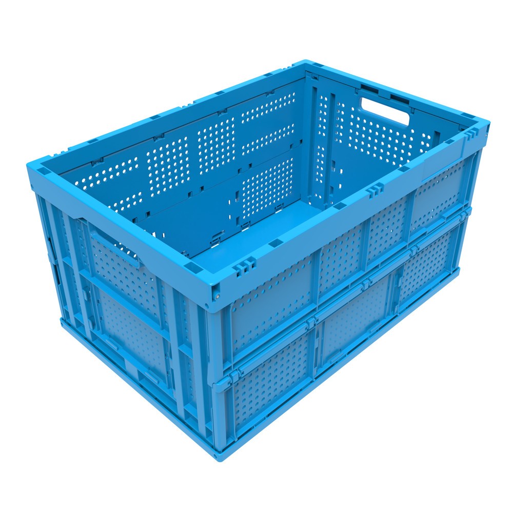 Illustration du produit: Caisse pliante norme Europe Premium, avec parois latérales perforées, bleu