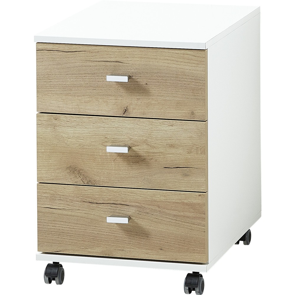 Illustration du produit: Caisson à roulettes ALTINO, 3 tiroirs, blanc/imitation chêne de Navarre