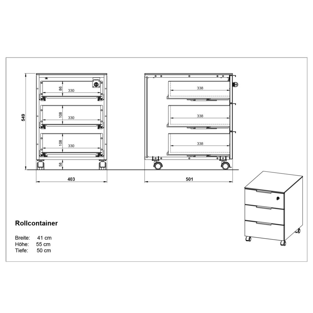 Produktabbildung Nr. 6: Caisson à roulettes ANCONA, 3 tiroirs, cachemire/imitation noyer