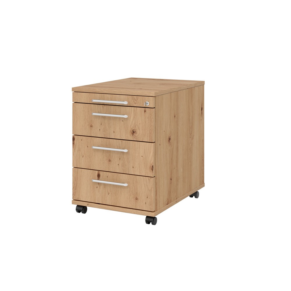 Illustration du produit: Caisson à roulettes Hammerbacher 58 cm, 3 tiroirs, serrure RE chêne à nœuds