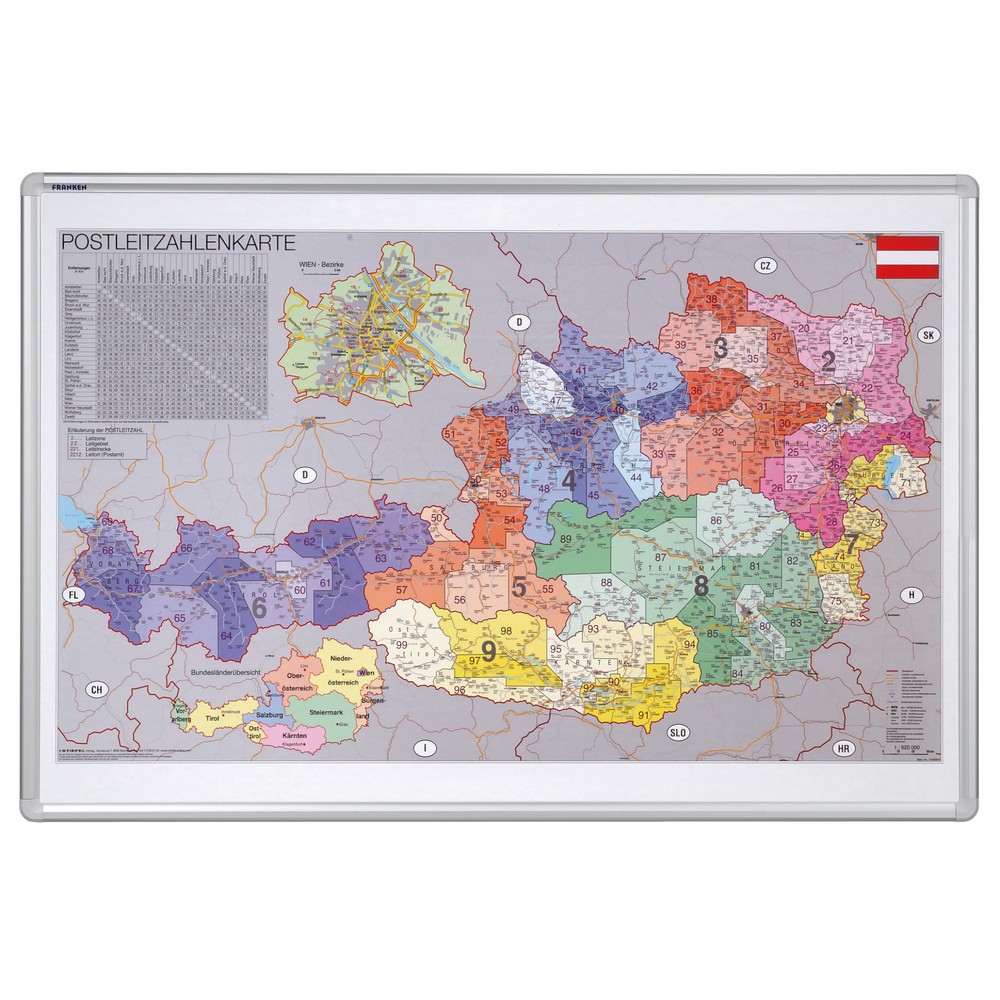 Illustration du produit: Carte d’Autriche FRANKEN, codes postaux, H x l 680 x 960 mm