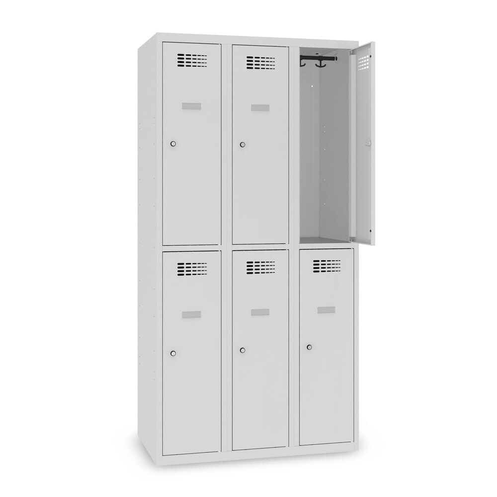 Illustration du produit: Casier au sol Steinbock®, à 2 niveaux, 6 compartiments, fermeture à pêne tournant, HxlxP 1 800 x 900 x 500 mm, gris clair / gris clair