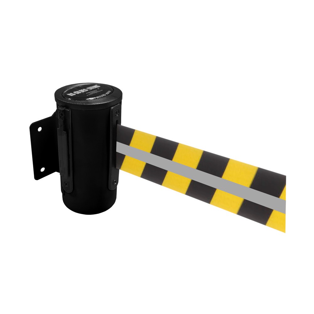 Produktabbildung Nr. 1: Cassette à sangle RS-GUIDESYSTEMS® GLW 45-J REFLECTO, montage mural, longueur 2,3 m, largeur 50 mm, boîtier noir, sangle noir/jaune
