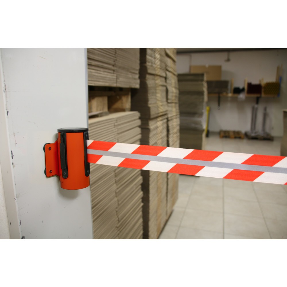Produktabbildung Nr. 3: Cassette à sangle RS-GUIDESYSTEMS® GLW 45-D REFLECTO, montage mural, longueur 2,3 m, largeur 50 mm, boîtier rouge, sangle rouge/blanc