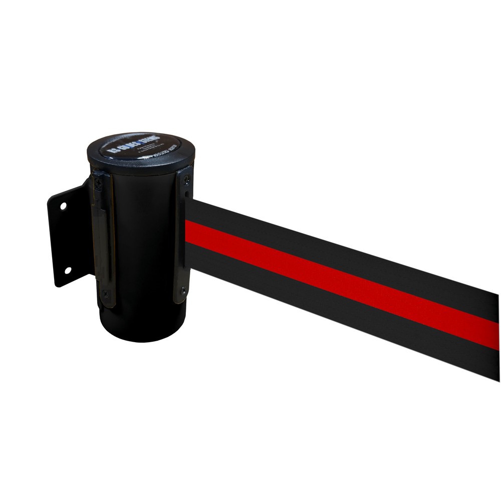 Illustration du produit: Cassette de sangle murale en métal, peinte par poudrage, longueur d’extension 2,3 m, noir, strié à l'horizontale noir/rouge