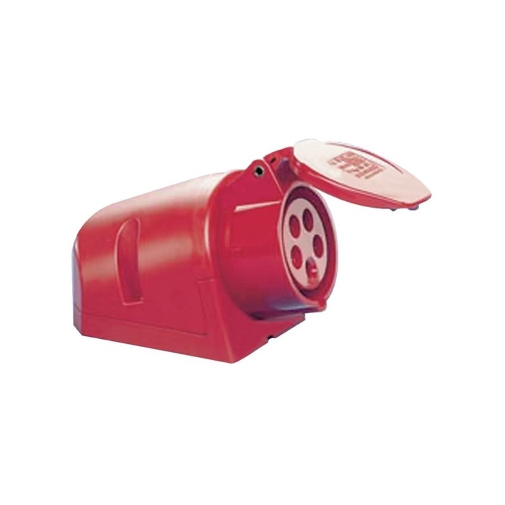 Produktabbildung: CEE-Wanddose, Steckerstellung 6 h, 16 A 400 V, mit Klappdeckel IP44