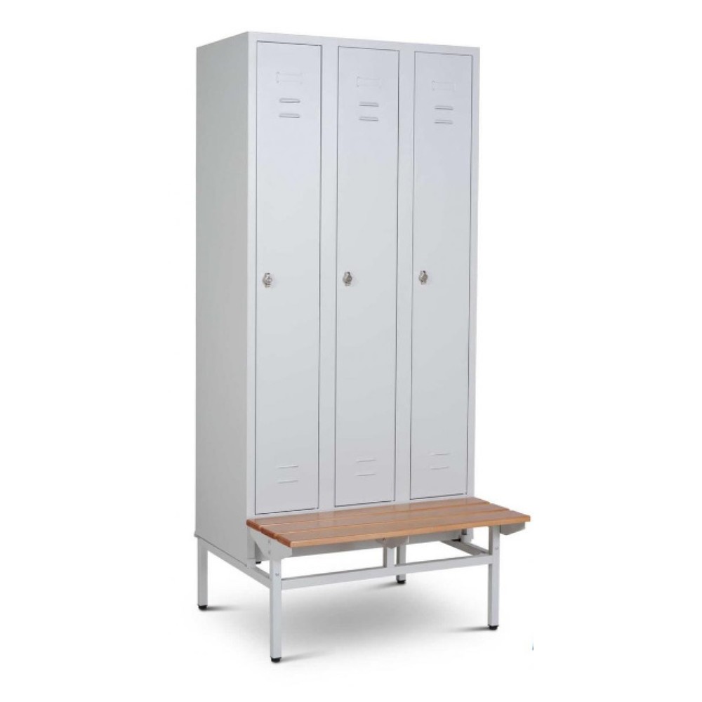 Produktabbildung Nr. 1: CEHA Kleiderspind mit Sitzbank HG-SB-1, Drehriegelverschluss, 3 Abteile, HxBxT 1.800 x 900 x 500 mm, lichtgrau